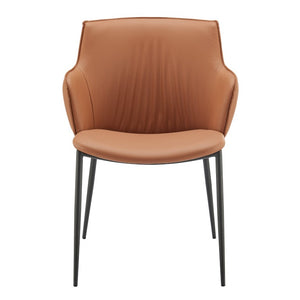 EuroStyle Ronja Leatherette Accent Armchair with Sculptural Back and Matte Black Steel Base Dark Caramel 30980-COG
