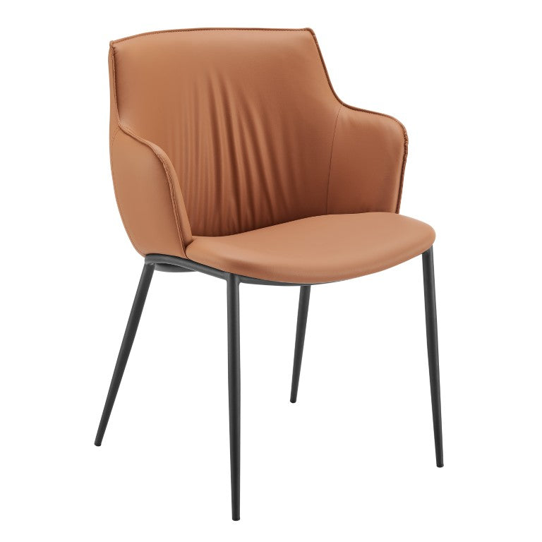 EuroStyle Ronja Leatherette Accent Armchair with Sculptural Back and Matte Black Steel Base Dark Caramel 30980-COG
