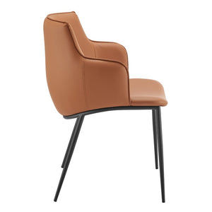 EuroStyle Ronja Leatherette Accent Armchair with Sculptural Back and Matte Black Steel Base Dark Caramel 30980-COG