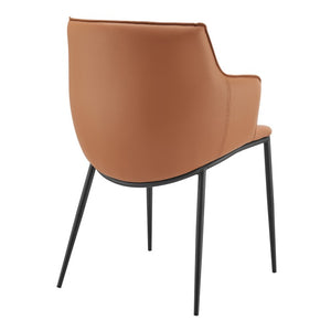 EuroStyle Ronja Leatherette Accent Armchair with Sculptural Back and Matte Black Steel Base Dark Caramel 30980-COG