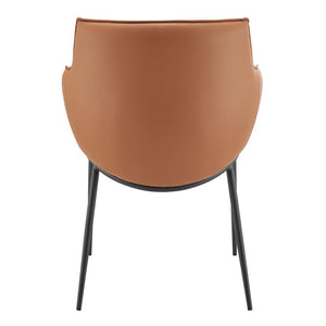EuroStyle Ronja Leatherette Accent Armchair with Sculptural Back and Matte Black Steel Base Dark Caramel 30980-COG
