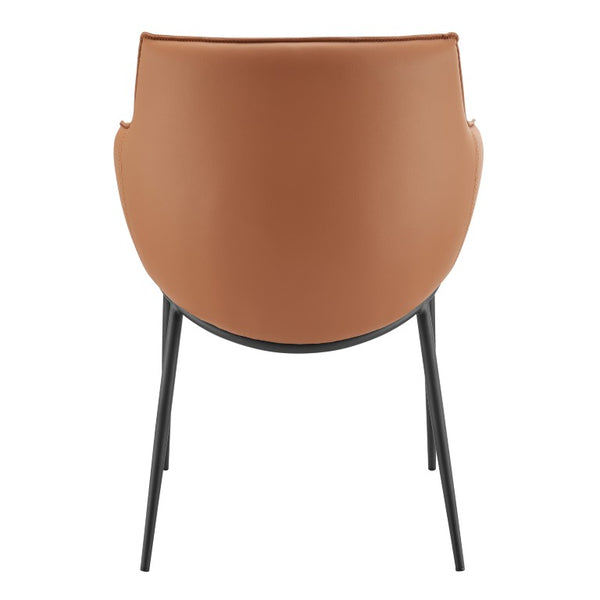 EuroStyle Ronja Leatherette Accent Armchair with Sculptural Back and Matte Black Steel Base Dark Caramel 30980-COG