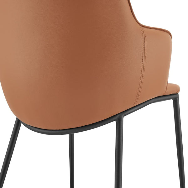 EuroStyle Ronja Leatherette Accent Armchair with Sculptural Back and Matte Black Steel Base Dark Caramel 30980-COG