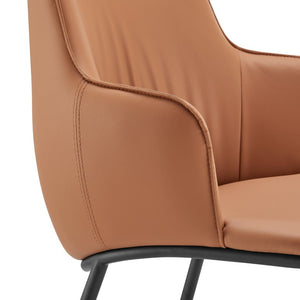 EuroStyle Ronja Leatherette Accent Armchair with Sculptural Back and Matte Black Steel Base Dark Caramel 30980-COG