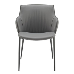 EuroStyle Ronja Leatherette Accent Armchair with Sculptural Back and Matte Black Steel Base Gray 30980-GRY