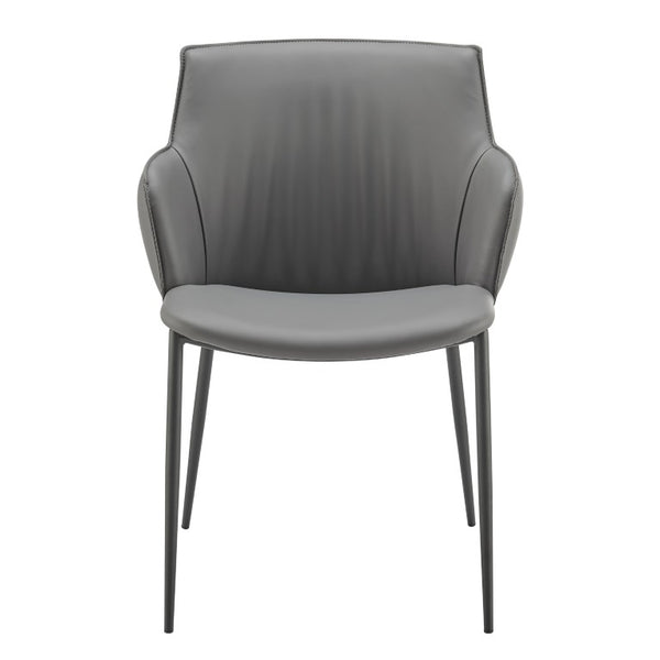 EuroStyle Ronja Leatherette Accent Armchair with Sculptural Back and Matte Black Steel Base Gray 30980-GRY