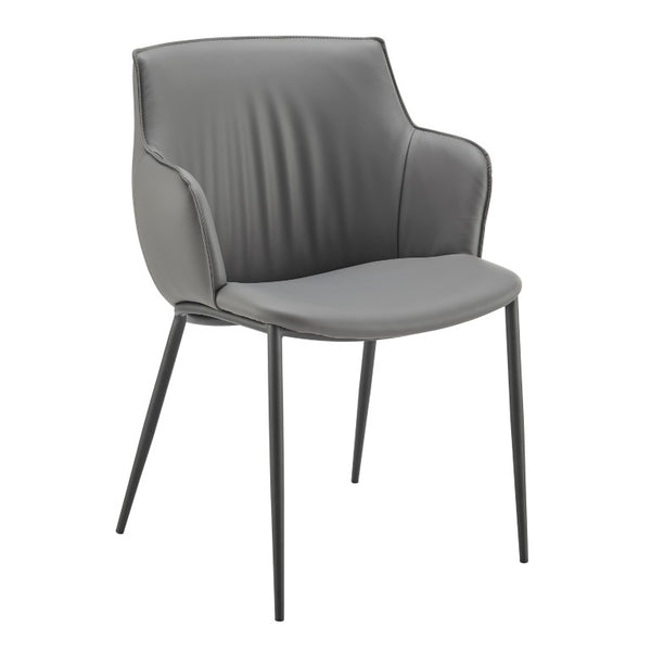 EuroStyle Ronja Leatherette Accent Armchair with Sculptural Back and Matte Black Steel Base Gray 30980-GRY