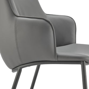 EuroStyle Ronja Leatherette Accent Armchair with Sculptural Back and Matte Black Steel Base Gray 30980-GRY