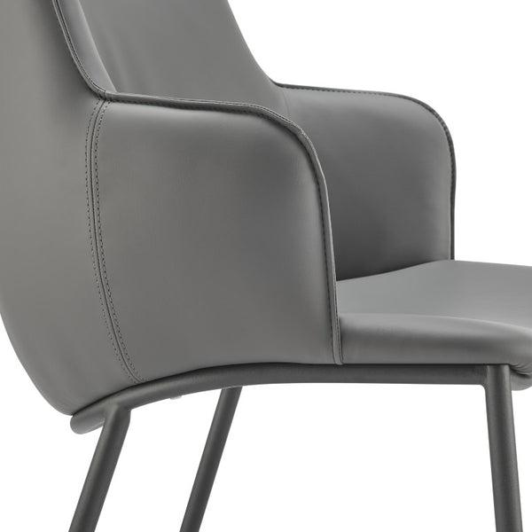 EuroStyle Ronja Leatherette Accent Armchair with Sculptural Back and Matte Black Steel Base Gray 30980-GRY