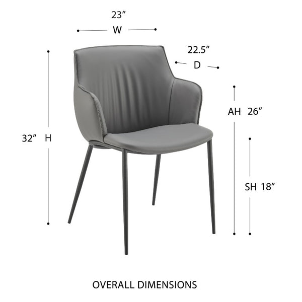 EuroStyle Ronja Leatherette Accent Armchair with Sculptural Back and Matte Black Steel Base Gray 30980-GRY
