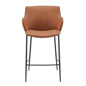 EuroStyle Ronja Sculptural Leatherette Counter Stool with Powder Coated Steel Legs for Kitchen Islands Dark Caramel 30982-COG