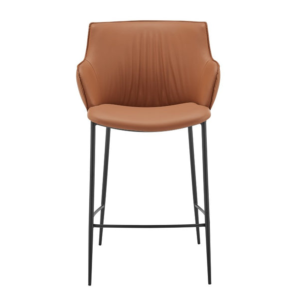 EuroStyle Ronja Sculptural Leatherette Counter Stool with Powder Coated Steel Legs for Kitchen Islands Dark Caramel 30982-COG