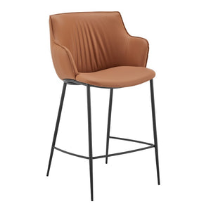 EuroStyle Ronja Sculptural Leatherette Counter Stool with Powder Coated Steel Legs for Kitchen Islands Dark Caramel 30982-COG