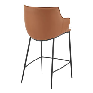 EuroStyle Ronja Sculptural Leatherette Counter Stool with Powder Coated Steel Legs for Kitchen Islands Dark Caramel 30982-COG