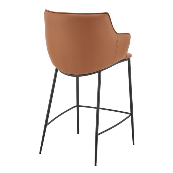 EuroStyle Ronja Sculptural Leatherette Counter Stool with Powder Coated Steel Legs for Kitchen Islands Dark Caramel 30982-COG