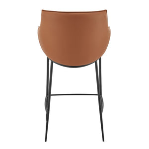 EuroStyle Ronja Sculptural Leatherette Counter Stool with Powder Coated Steel Legs for Kitchen Islands Dark Caramel 30982-COG