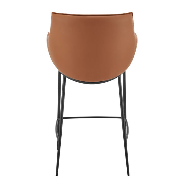 EuroStyle Ronja Sculptural Leatherette Counter Stool with Powder Coated Steel Legs for Kitchen Islands Dark Caramel 30982-COG