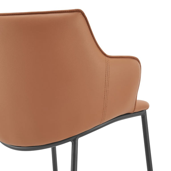 EuroStyle Ronja Sculptural Leatherette Counter Stool with Powder Coated Steel Legs for Kitchen Islands Dark Caramel 30982-COG