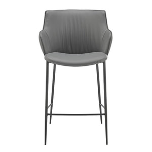 EuroStyle Ronja Sculptural Leatherette Counter Stool with Powder Coated Steel Legs for Kitchen Islands Gray 30982-GRY