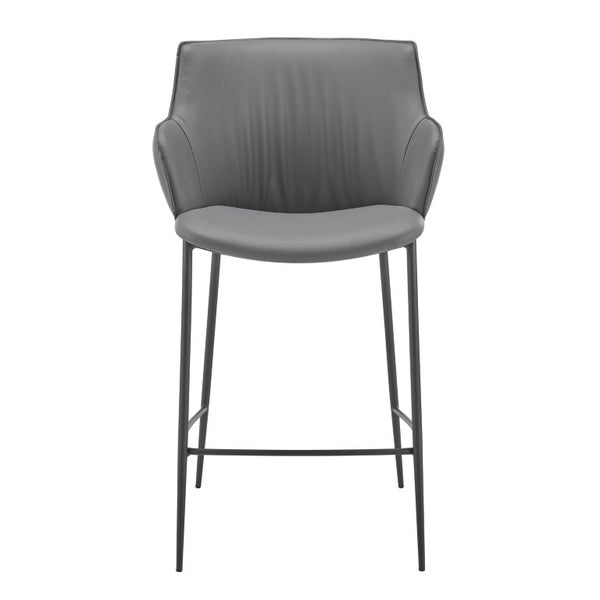 EuroStyle Ronja Sculptural Leatherette Counter Stool with Powder Coated Steel Legs for Kitchen Islands Gray 30982-GRY
