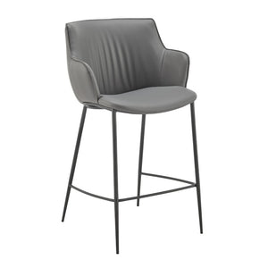 EuroStyle Ronja Sculptural Leatherette Counter Stool with Powder Coated Steel Legs for Kitchen Islands Gray 30982-GRY