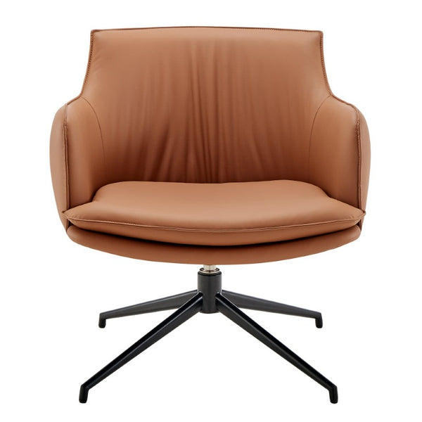 EuroStyle Ronja Sculptural Swivel Lounge Chair Wrinkled Leatherette Upholstery Steel Base Dark Caramel 30984-COG