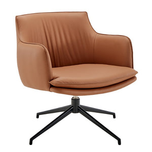 EuroStyle Ronja Sculptural Swivel Lounge Chair Wrinkled Leatherette Upholstery Steel Base Dark Caramel 30984-COG