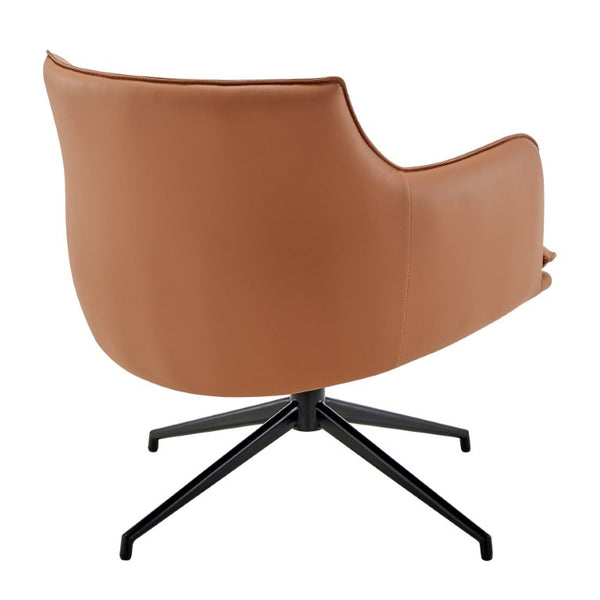 EuroStyle Ronja Sculptural Swivel Lounge Chair Wrinkled Leatherette Upholstery Steel Base Dark Caramel 30984-COG