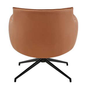 EuroStyle Ronja Sculptural Swivel Lounge Chair Wrinkled Leatherette Upholstery Steel Base Dark Caramel 30984-COG