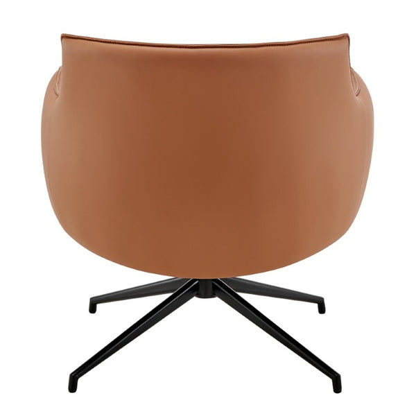 EuroStyle Ronja Sculptural Swivel Lounge Chair Wrinkled Leatherette Upholstery Steel Base Dark Caramel 30984-COG