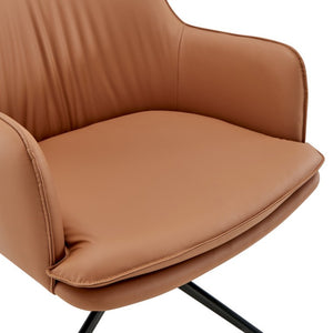 EuroStyle Ronja Sculptural Swivel Lounge Chair Wrinkled Leatherette Upholstery Steel Base Dark Caramel 30984-COG