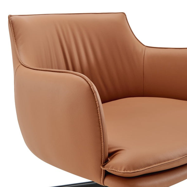 EuroStyle Ronja Sculptural Swivel Lounge Chair Wrinkled Leatherette Upholstery Steel Base Dark Caramel 30984-COG