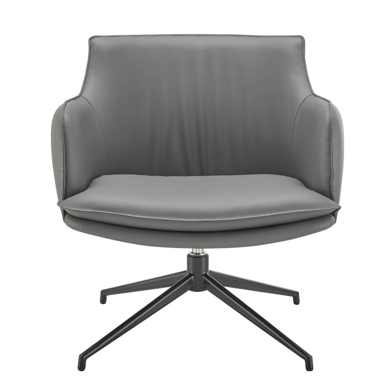 EuroStyle Ronja Sculptural Swivel Lounge Chair Wrinkled Leatherette Upholstery Steel Base Gray 30984-GRY