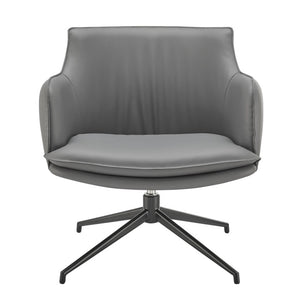 EuroStyle Ronja Sculptural Swivel Lounge Chair Wrinkled Leatherette Upholstery Steel Base Gray 30984-GRY
