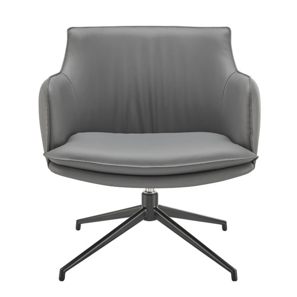 EuroStyle Ronja Sculptural Swivel Lounge Chair Wrinkled Leatherette Upholstery Steel Base Gray 30984-GRY