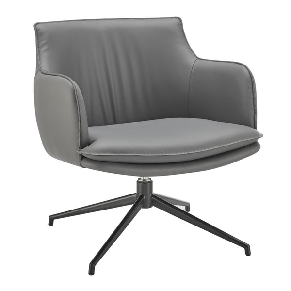 EuroStyle Ronja Sculptural Swivel Lounge Chair Wrinkled Leatherette Upholstery Steel Base Gray 30984-GRY
