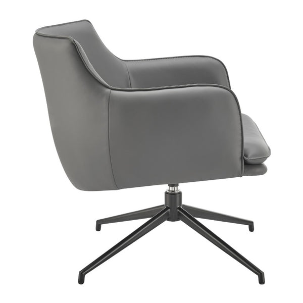 EuroStyle Ronja Sculptural Swivel Lounge Chair Wrinkled Leatherette Upholstery Steel Base Gray 30984-GRY