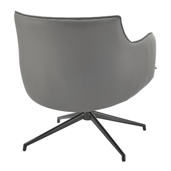 EuroStyle Ronja Sculptural Swivel Lounge Chair Wrinkled Leatherette Upholstery Steel Base Gray 30984-GRY