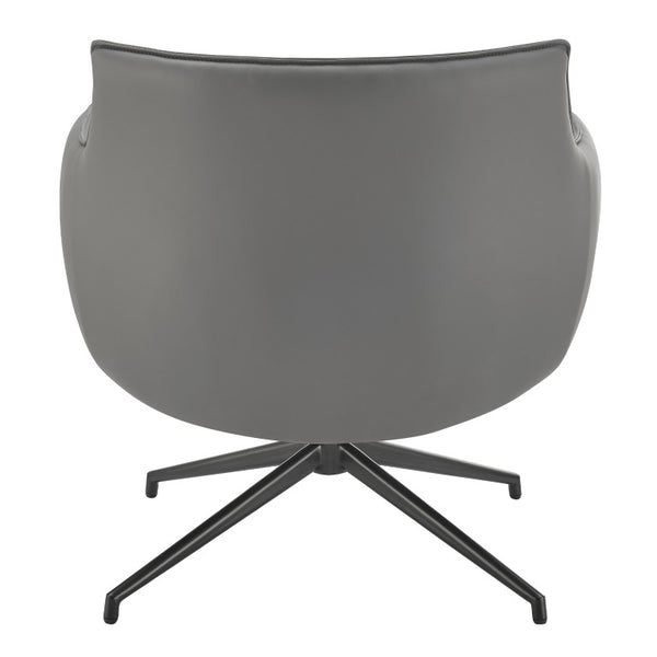 EuroStyle Ronja Sculptural Swivel Lounge Chair Wrinkled Leatherette Upholstery Steel Base Gray 30984-GRY