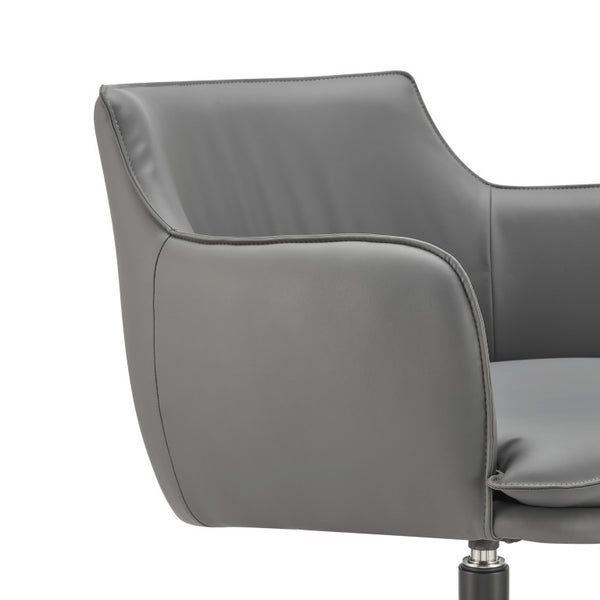 EuroStyle Ronja Sculptural Swivel Lounge Chair Wrinkled Leatherette Upholstery Steel Base Gray 30984-GRY