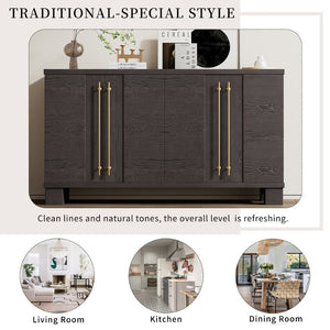 English Elm Trexm Ash Veneer Buffet with Gold Handles and Adjustable Shelves for Dining Spaces Taupe N715P392244N