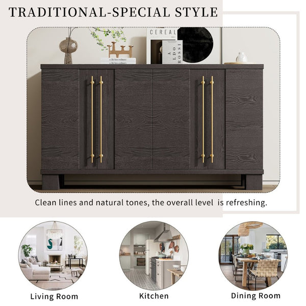 English Elm Trexm Ash Veneer Buffet with Gold Handles and Adjustable Shelves for Dining Spaces Taupe N715P392244N