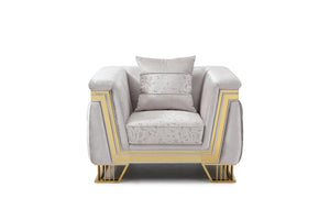 English Elm Rebecca Oversized Tufted Accent Chair Silver Fabric Gold Legs Hollywood Regency Glam B078P468201