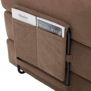 English Elm UNITED modular foldable sofa with metal frame, corduroy upholstery, side pocket & quick assembly convenience Brown W1568P375636
