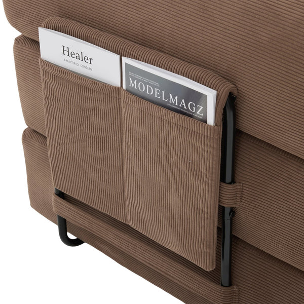 English Elm UNITED modular foldable sofa with metal frame, corduroy upholstery, side pocket & quick assembly convenience Brown W1568P375636