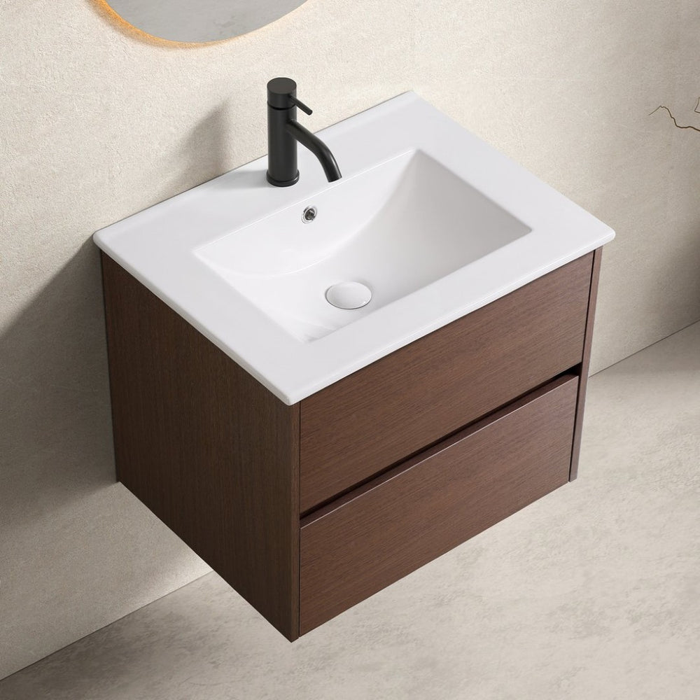 English Elm 24" Floating Bathroom Vanity with Ceramic Sink Plywood Cabinet White Finish W3402S00001