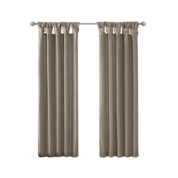 English Elm Twist Tab Lined Window Curtain Panel - Luxurious Pewter Faux-Silk Elegance, 50X95" For Any Room B03598042-GIGA