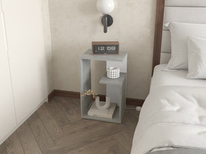 English Elm Vega Contemporary Side Table With Open Storage, Compact Design In White And Concrete Finish B128P287508-GIGA