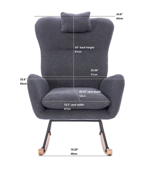 English Elm Teddy Dark Grey Upholstered Nursery Rocking Chair - Ergonomic High Back, Plush Seat, Sturdy Frame W2069P174789