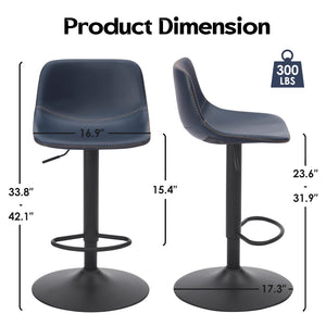 English Elm Adjustable Swivel Barstools Set of 2 Pu Leather Industrial Mid-century Kitchen Island Seating Blue T3623P430804